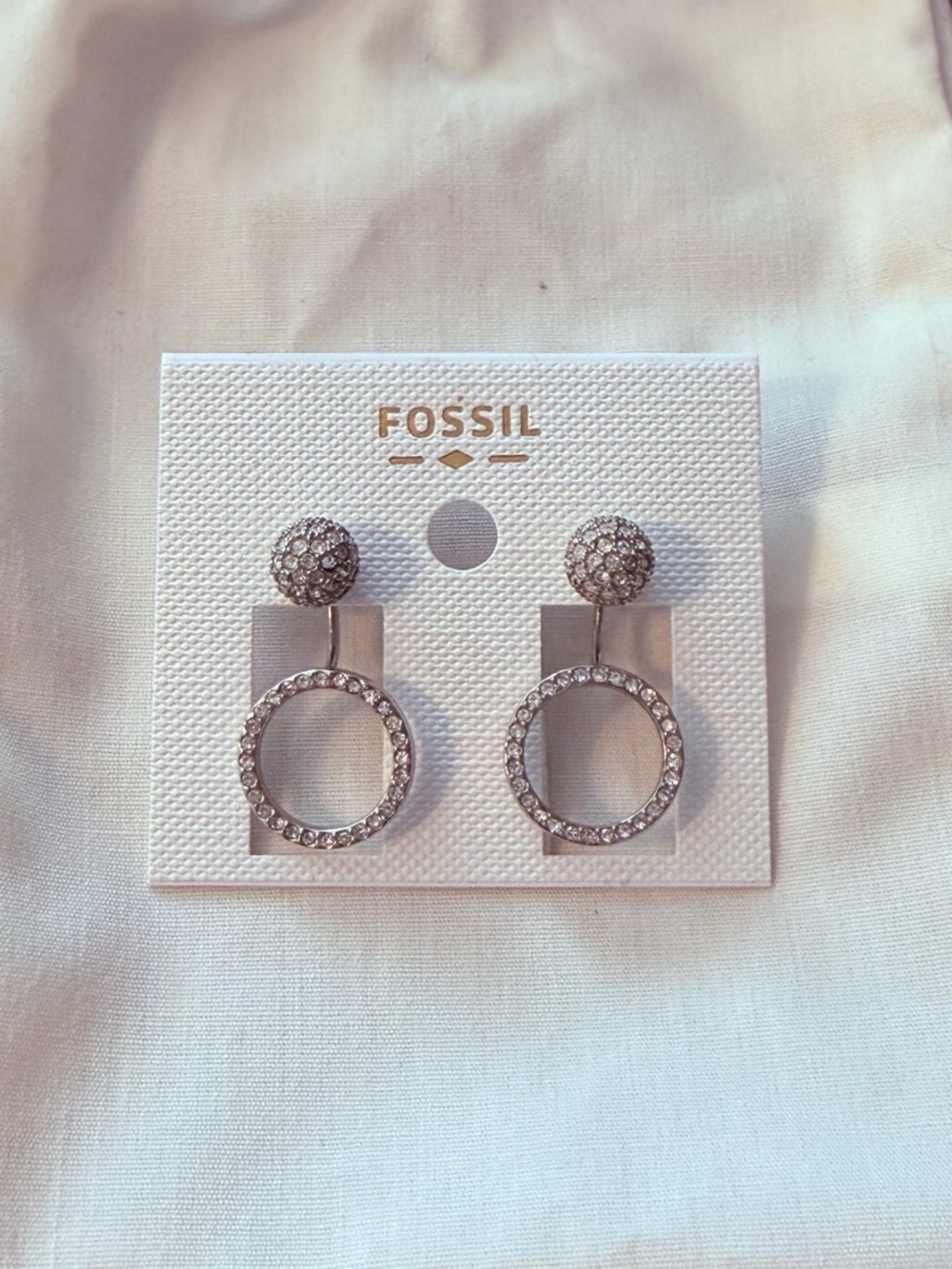 Fossil Silver Crystal Studs with Crystal Hoop Jackets